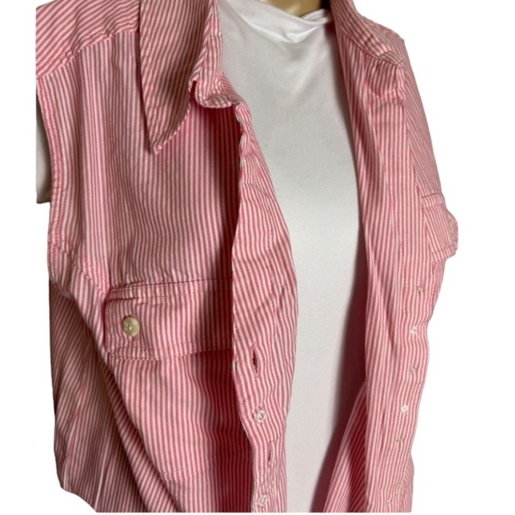 Y2K country pink western striped sleeveless cotton shirt.
Coastal 1X , PTP 24.5” - Picture 13 of 14